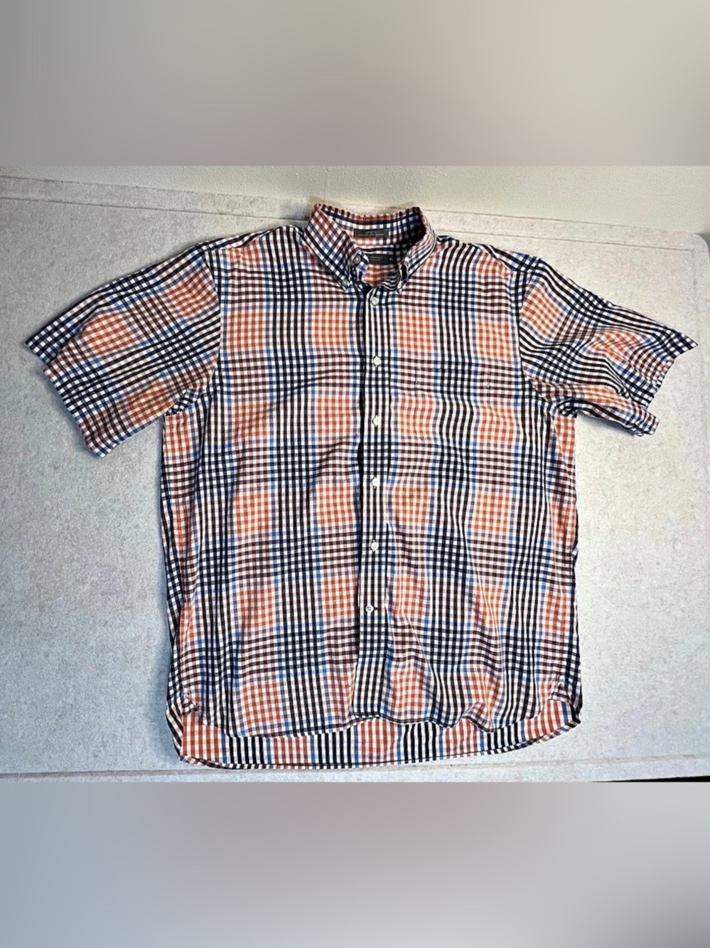Daniel Cremieux Signature Collection Men's XL Orange Blue Plaid Button Down Shir